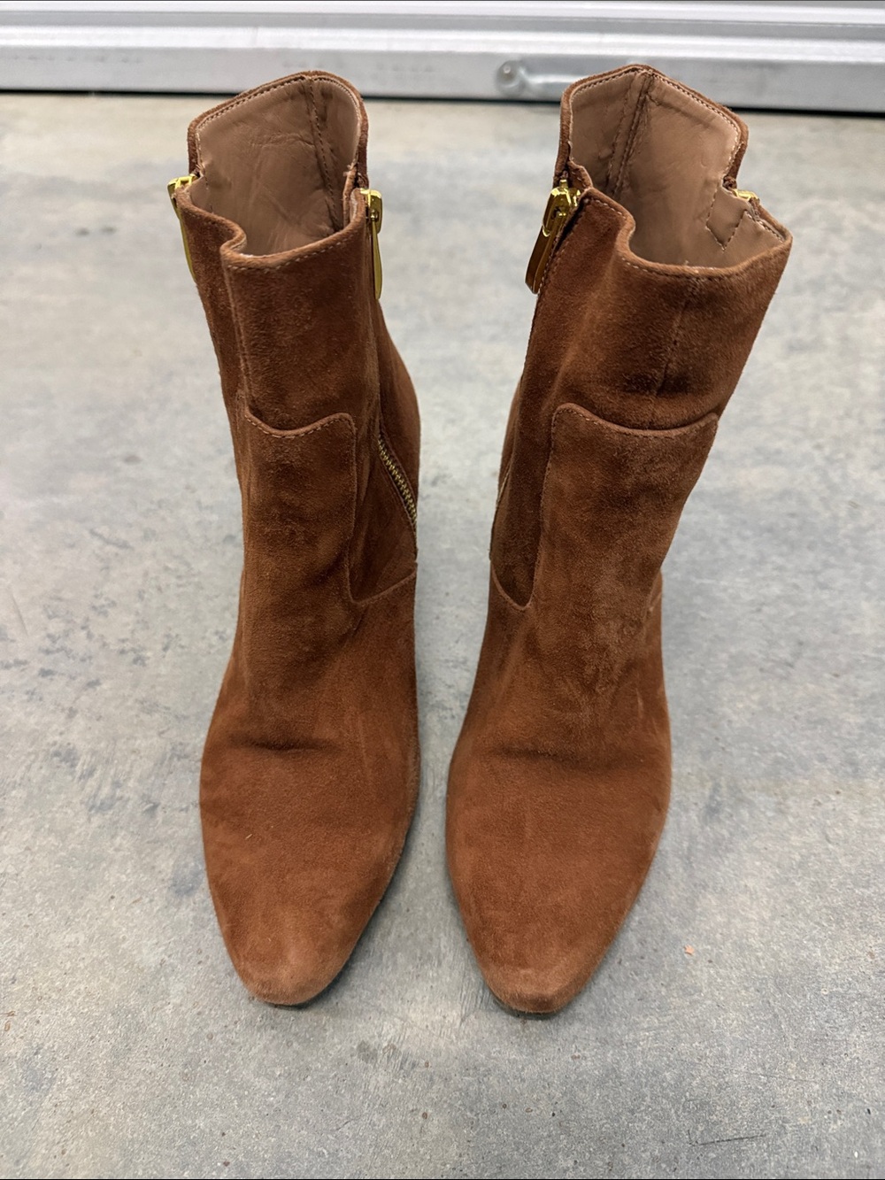 AEROSOLES Chestnut Brown Suede Mid-Calf Heeled Boots